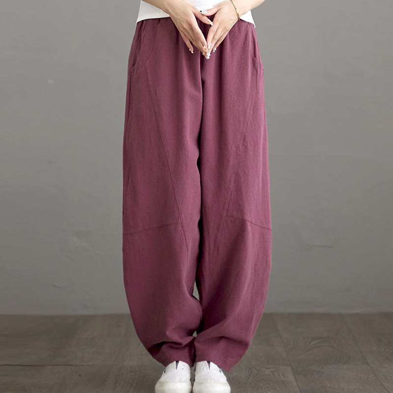 Casual Plain Loose Women's Cotton Pants With Pockets