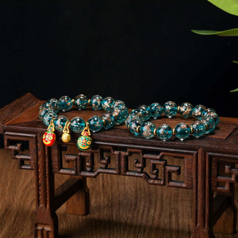 Gold Swallowing Beast Family Charm Luminous Fluorescent Liuli Glass Bead Success Bracelet