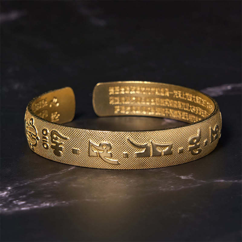 Six True Words 'Om Mani Padme Hum' Heart Sutra Copper Brass Luck Bracelet Bangle