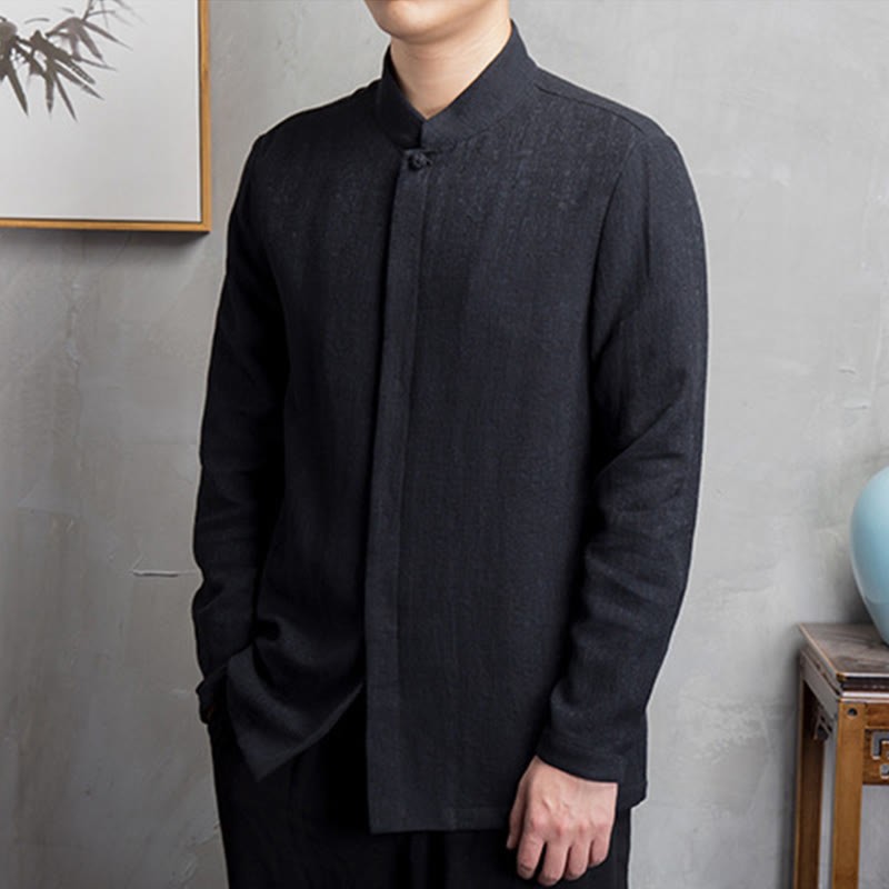 Solid Color Chinese Tang Suit Cotton Linen Jacket Men Clothing