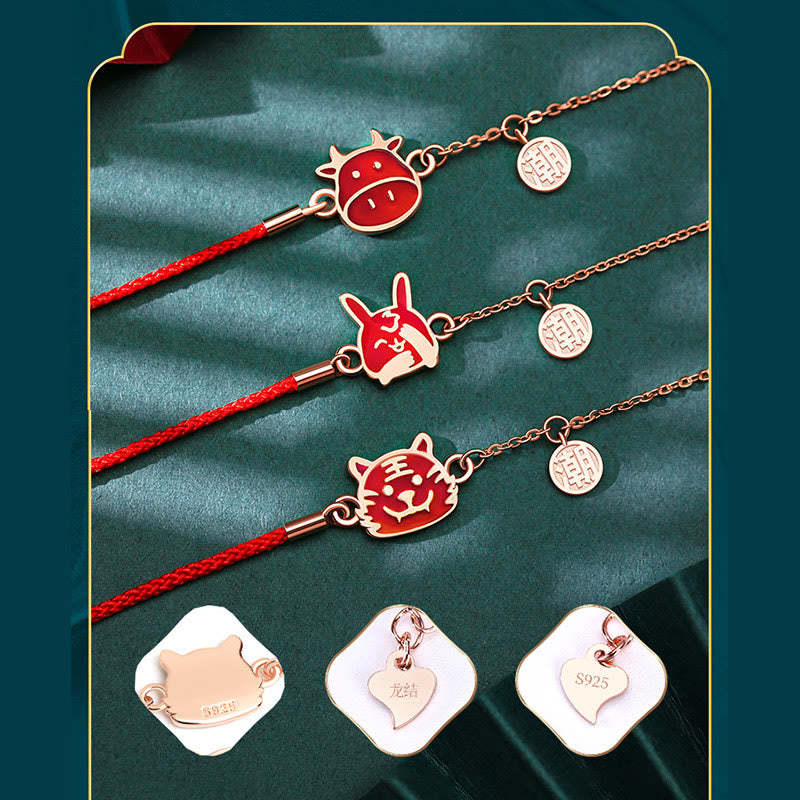 925 Sterling Silver Color-changing Chinese Zodiac Luck Protection Red String Chain Bracelet