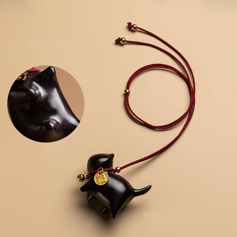 Ebony Wood Green Sandalwood Lucky Cat Fu Character Lucky Fortune Bell Balance Car Hanging Decoration