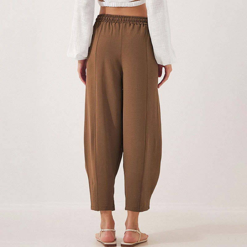 Casual Plain Loose Drawstring Women's Polyester 7/8 Length Pants  With Pockets