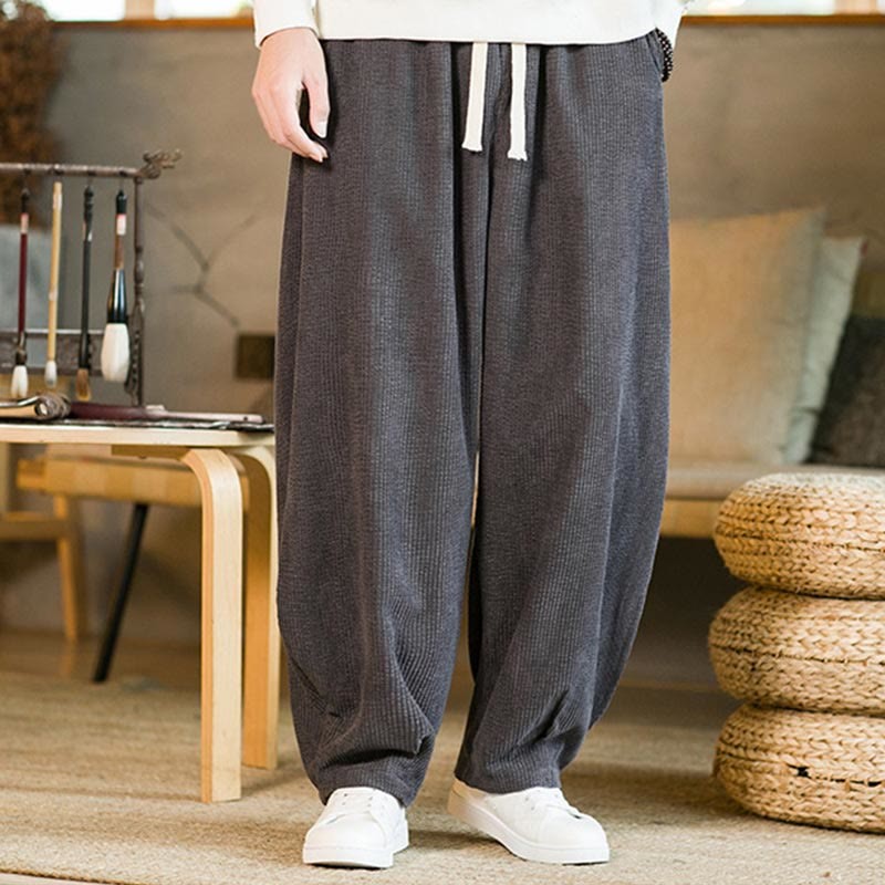 Fall Winter Men's Drawstring Corduroy Harem Pants With Pockets
