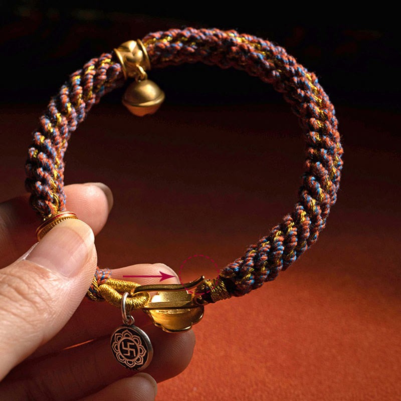 925 Sterling Silver Chinese Zodiac Natal mystic zen Om Mani Padme Hum Luck Bell Braided String Bracelet