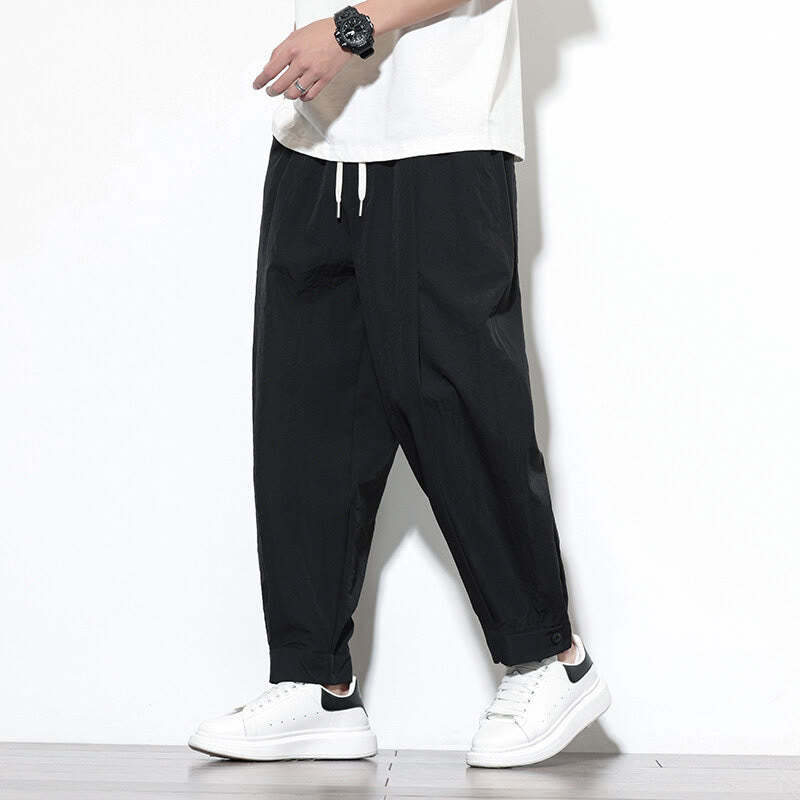 Casual Solid Color Drawstring Men's Harem Pants With Pockets