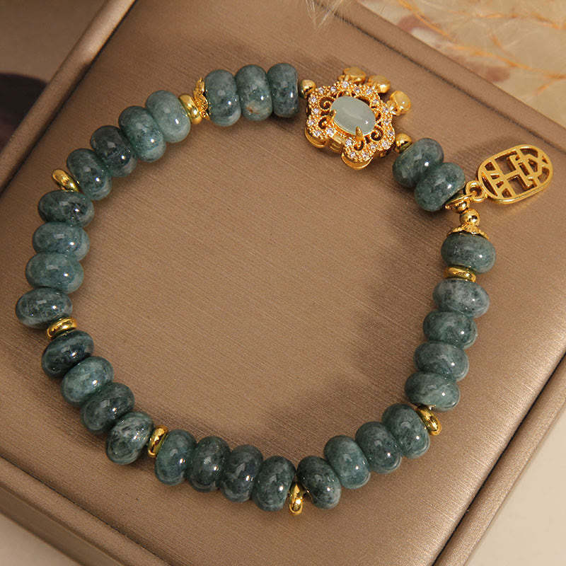 Natural Jade Chinese Lock Charm Peace Luck Abundance Bracelet