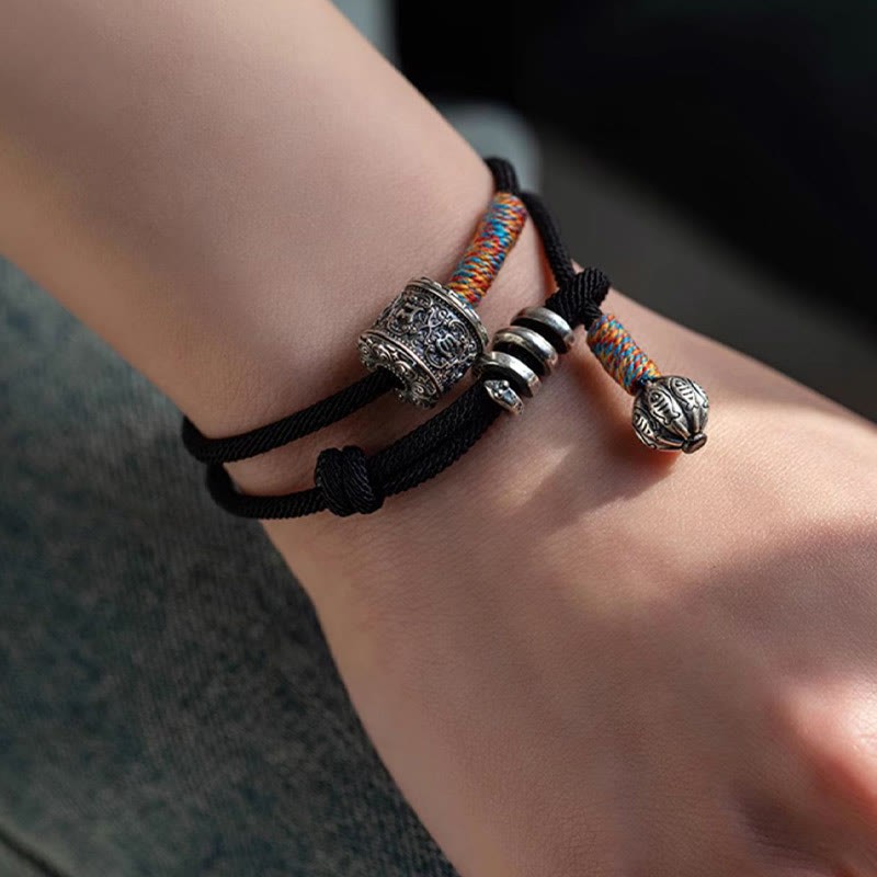 Tibetan Om Mani Padme Hum Carved Amulet Double Wrap Bracelet