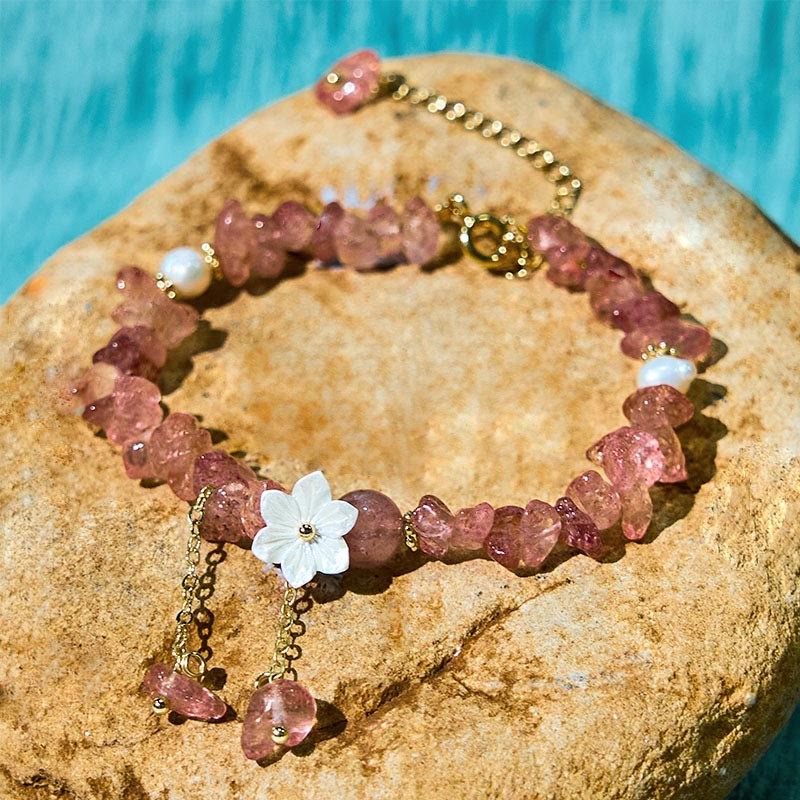 Soothing Love Natural Strawberry Quartz Green Strawberry Quartz Super Seven Crystal Flower Bracelet