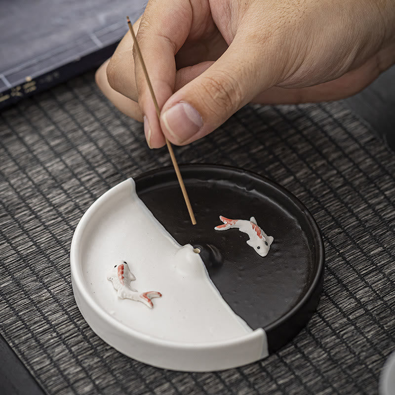 Koi Fish Pattern Spiritual Healing Ceramic Incense Stick Burner Decoration