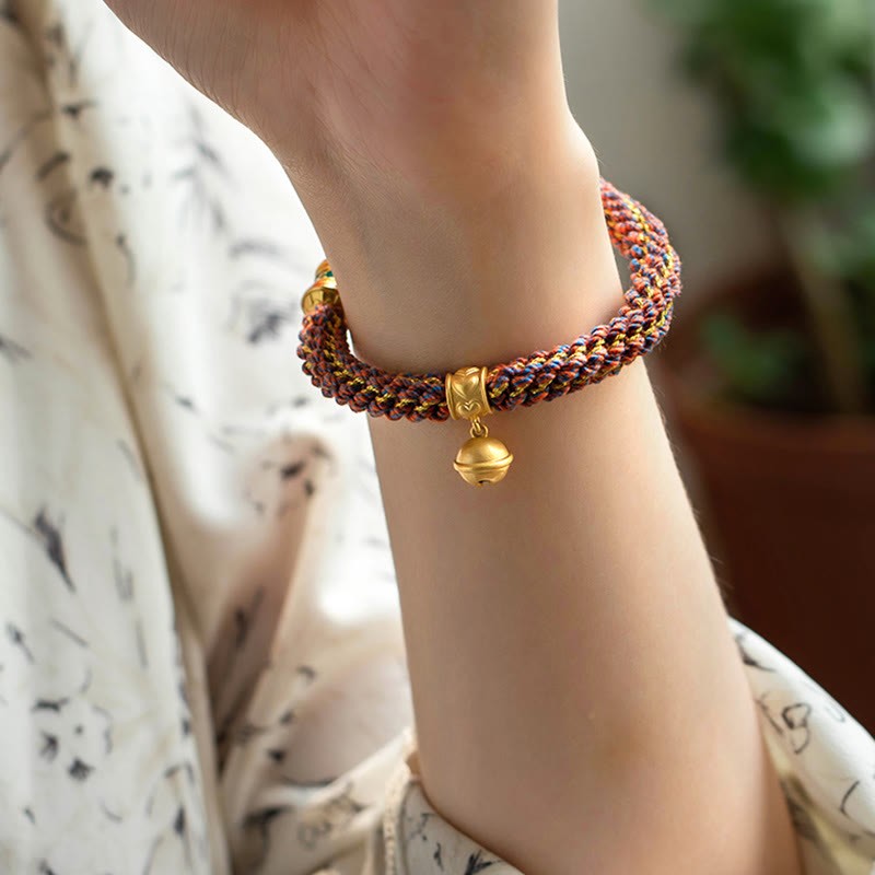 925 Sterling Silver Chinese Zodiac Natal mystic zen Om Mani Padme Hum Luck Bell Braided String Bracelet