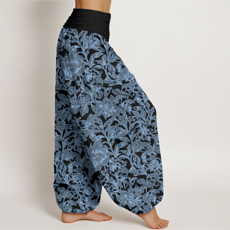 Rose Flowers Totem Pattern Women's Elastic Waist Harem Pants