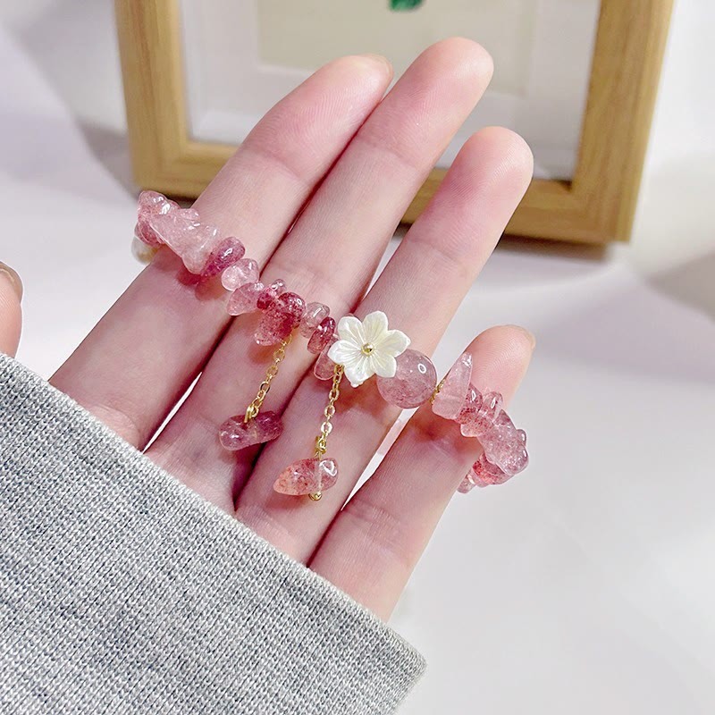 Natural Strawberry Quartz Green Strawberry Quartz Super Seven Crystal Flower Healing Bracelet