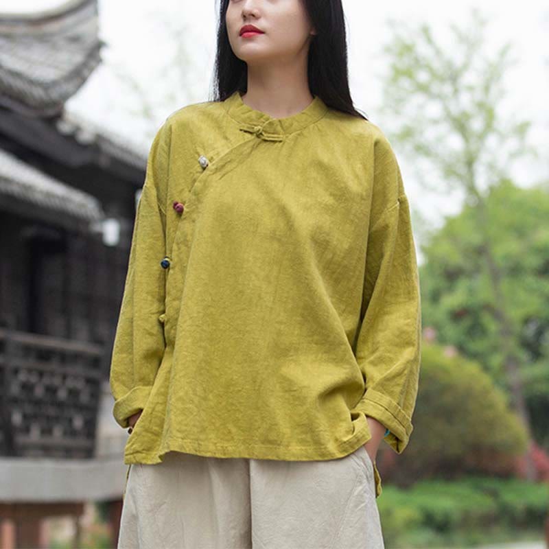 Ramie Linen Blouse Women Shirt Top Chinese Hanfu Style Clothing