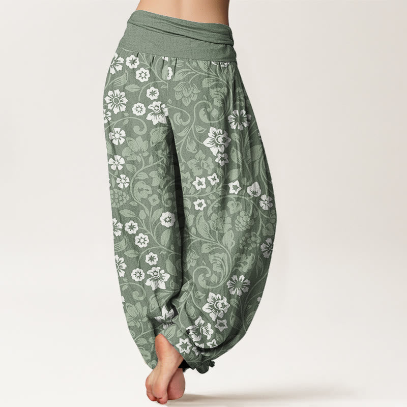 Small Flowers Intertwining Branches Women's Elastic Waist Harem Pants