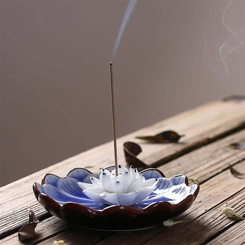 Lotus Pattern Healing Ceramic Incense Burner Decoration
