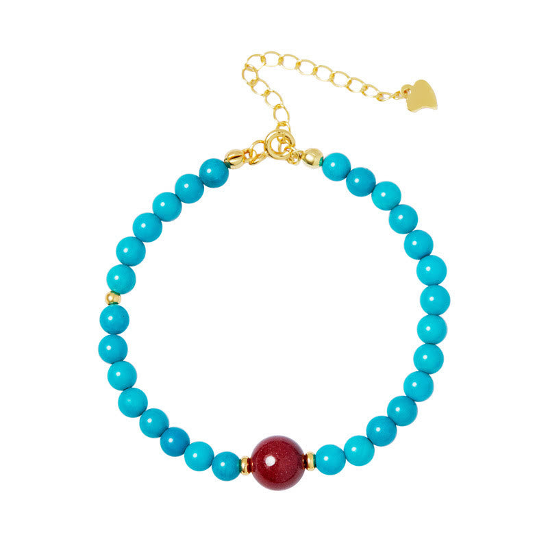 925 Sterling Silver Turquoise Cinnabar Purification Bracelet