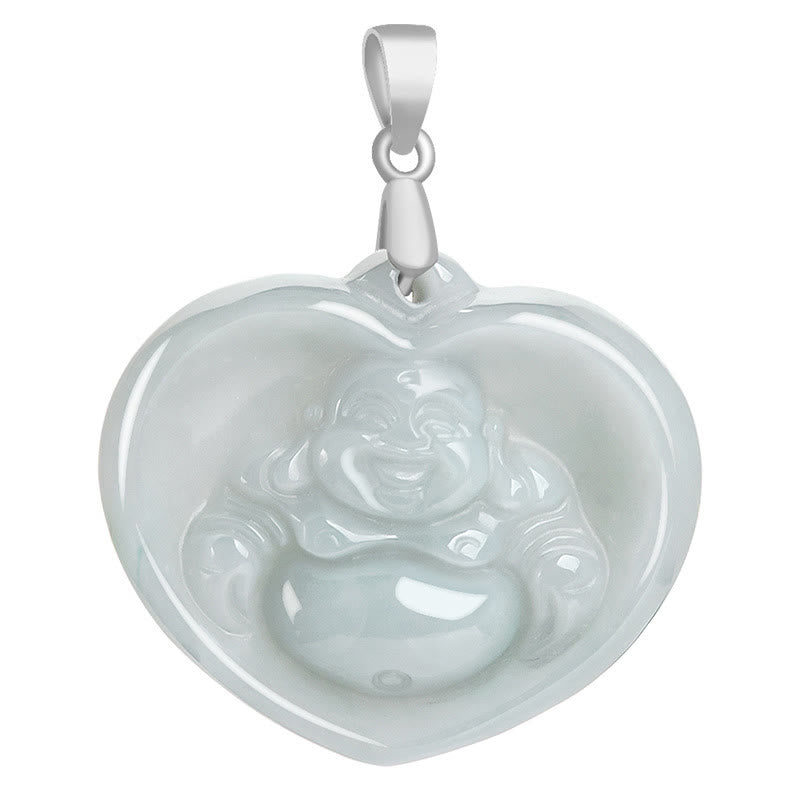 925 Sterling Silver Laughing mystic zen White Jade Luck Blessing Necklace Pendant