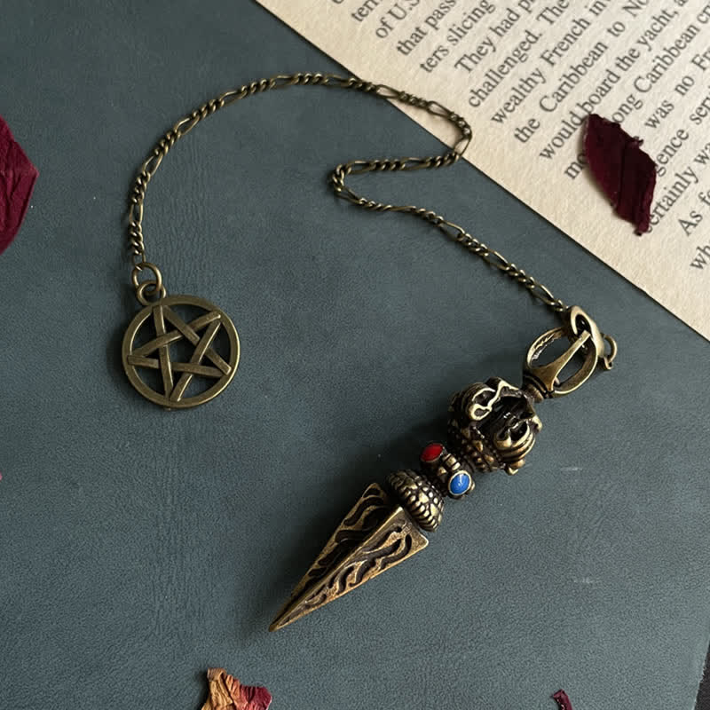 Pentagram Eye of God Feather Hamsa Copper Healing Necklace Pendant Pendulum