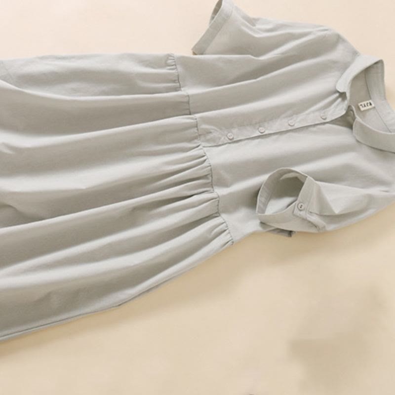 Summer Buttons Design Short Sleeve Cotton Linen Midi Dress With Pockets