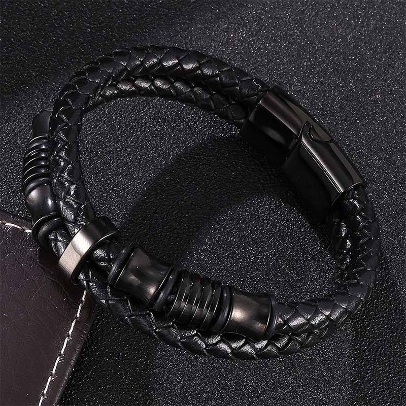 Layered Leather Weave Fortune Bracelet