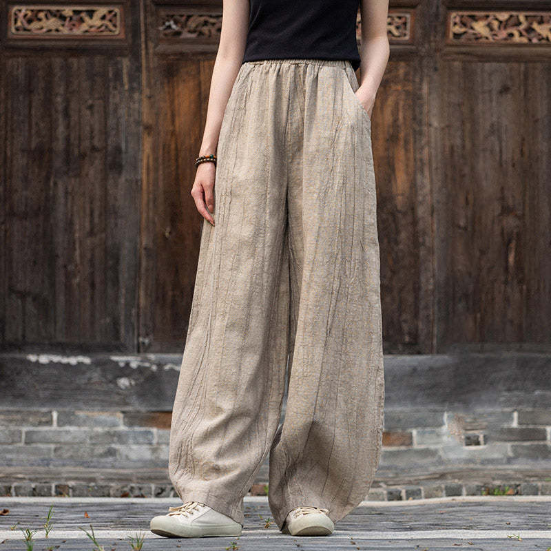 Ramie Cotton Linen Pants Tie-dye Design Trousers Loose Zen Yoga Women's Pants with Pockets