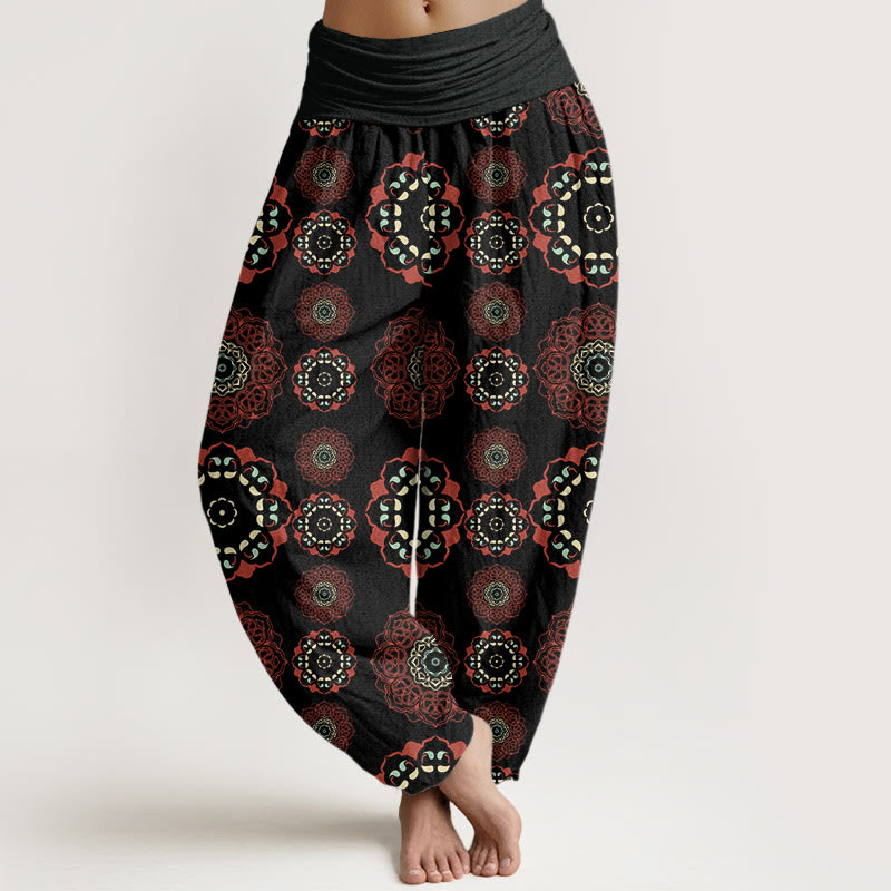 Mandala Flowers Design Women's Elastic Waist Harem Pants