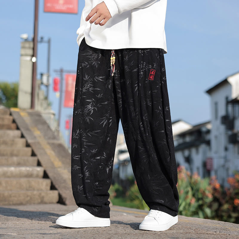 Embroider Leaves Casual Cotton Men's Pants With Pockets
