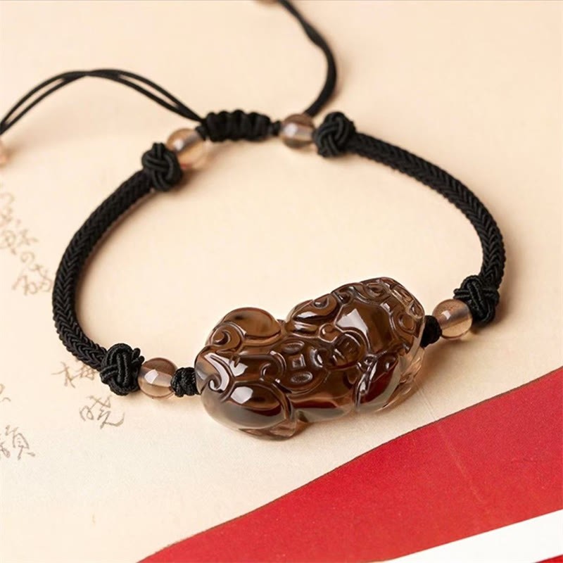 Natural Obsidian Amethyst Citrine PiXiu Cooper Coin Wealth Bracelet