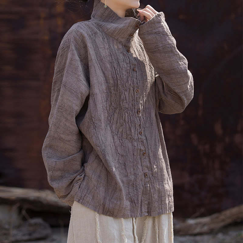 Turtleneck Dyeing Ramie Cotton Chinese Style Cardigan Clothing