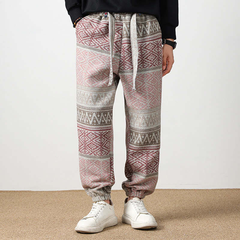 Ethnic Jacquard Knitting Drawstring Men's Pants With Pockets
