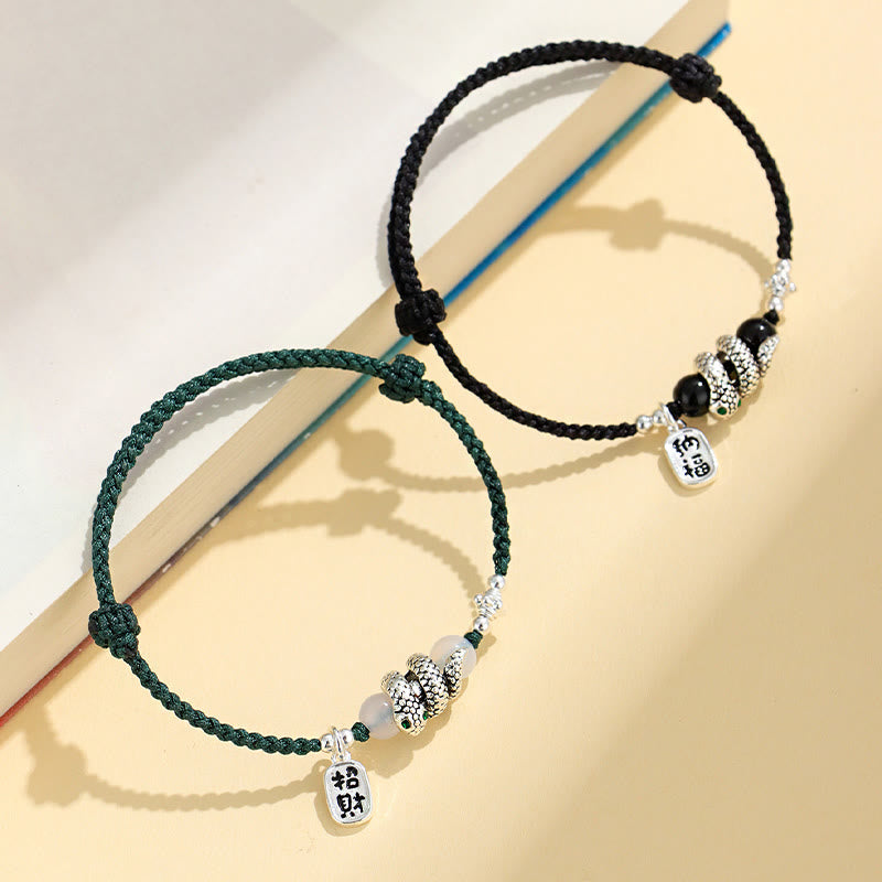 Fu Character Agate Year Of The Snake Lucky Fortune Charm String Luck Bracelet