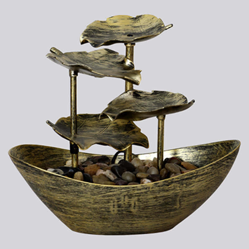 Lotus Leaf Shaped Waterfall Fountain Tabletop Ornaments With LED Light Home Office Desktop Decoration