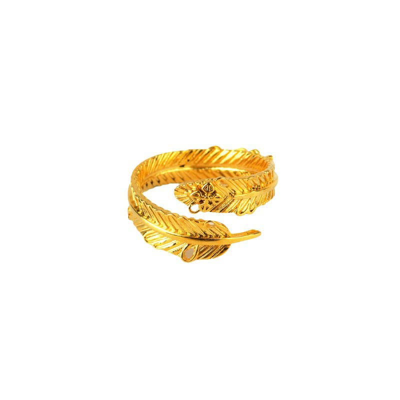 River Gold Plated Copper Feather Design Wealth Ring