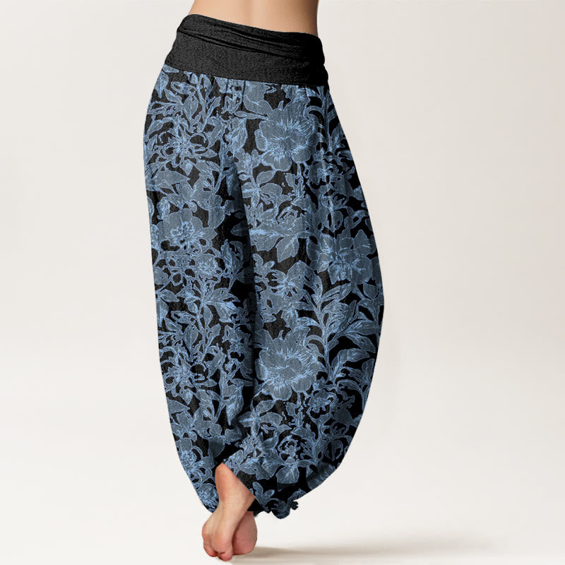 Rose Flowers Totem Pattern Women's Elastic Waist Harem Pants