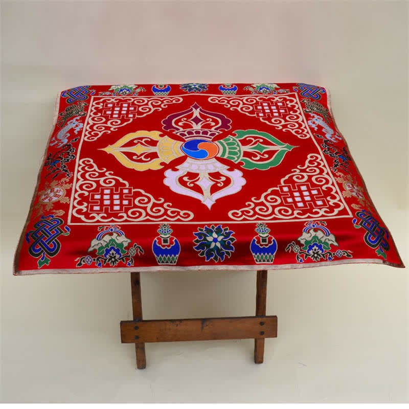 Flower Endless Knot Prayer Altar Mat Healing Meditation 8 Auspicious Symbols Mat Table Runner