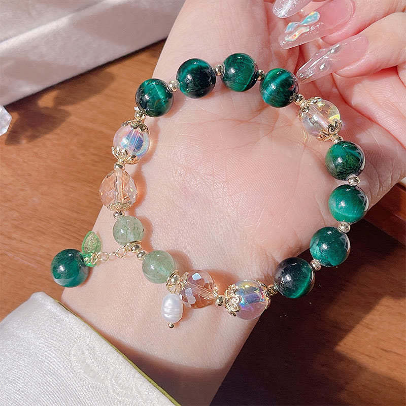 Natural Green Tiger Eye Beads Green Leaf Positive Bracelet