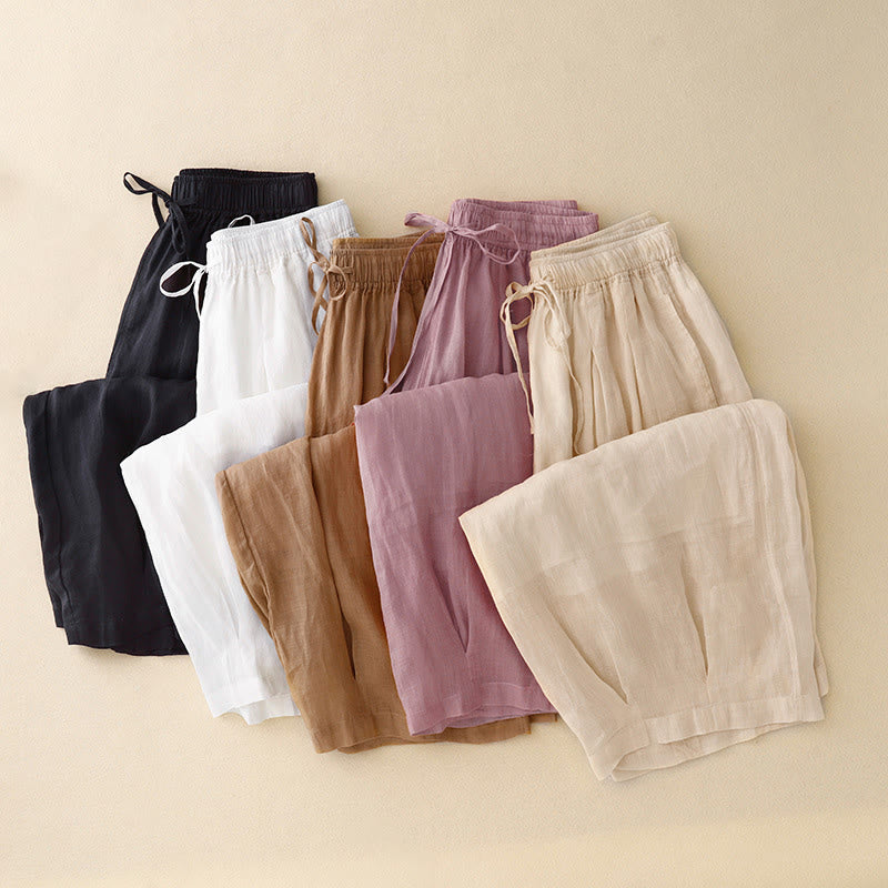 Casual Loose Double Layer 7-8 Length Cropped Pants Women's Cotton Harem Pants With Pockets