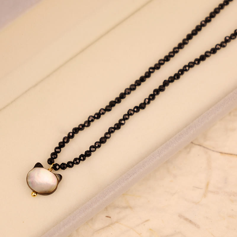 Black Spinel Cute Cat Motivate Choker Necklace