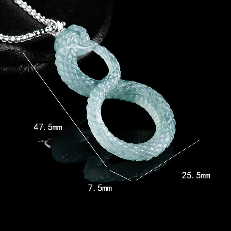 925 Sterling Silver Natural Jade Mamba Year Of The Snake Luck Necklace Pendant