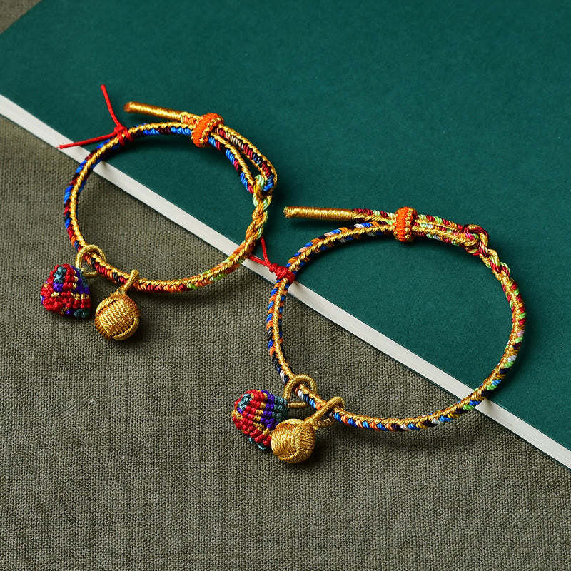 Colorful Rope Luck Handmade Zongzi Golden Ball Charm Bracelet