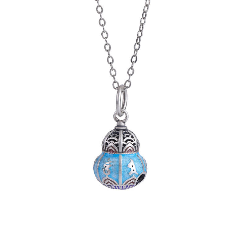 999 Sterling Silver Om Mani Padme Hum Engraved Gourd Design Wisdom Necklace Pendant