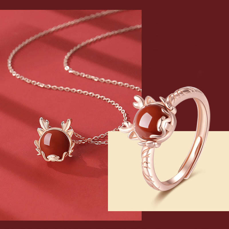 ???A Flash Sale-  925 Sterling Silver Year of the Dragon Cinnabar Red Agate Dragon Protection Bracelet Necklace Pendant Earrings Ring
