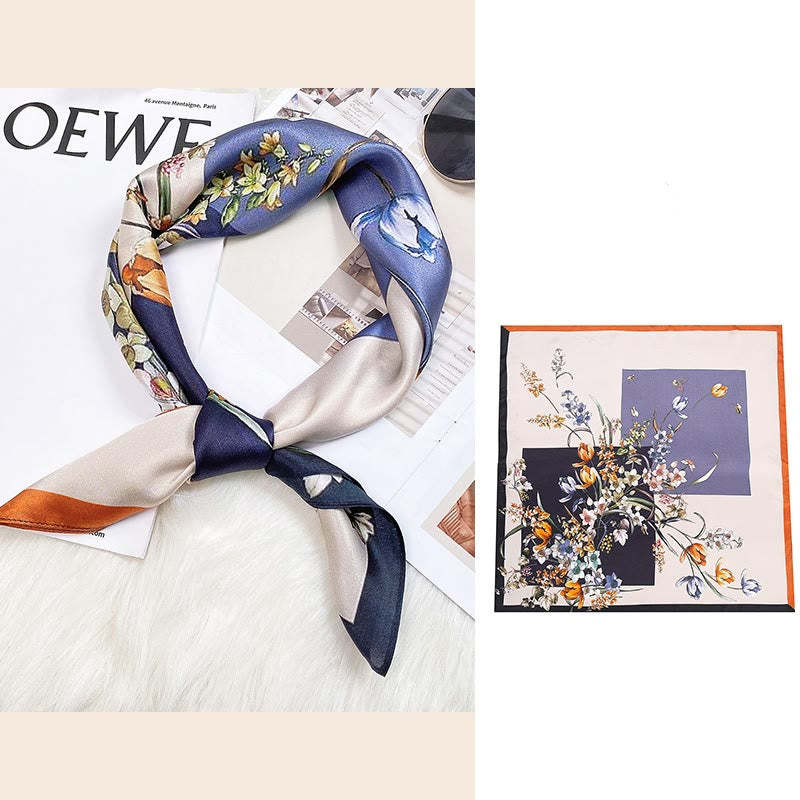 Pastoral Scene Hot Air Balloon Spring Blossom 100% Mulberry Silk Neck Hair Scarf