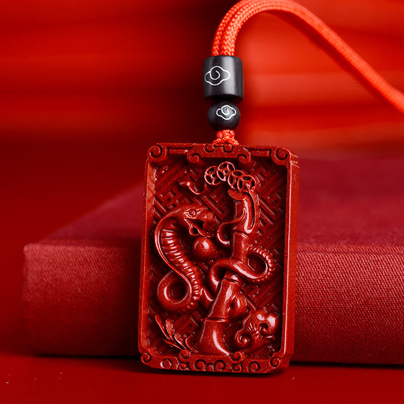 Chinese Zodiac Cinnabar Rectangle Calm Necklace Pendant