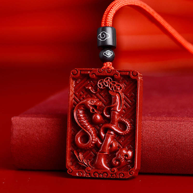 Chinese Zodiac Cinnabar Rectangle Calm Necklace Pendant