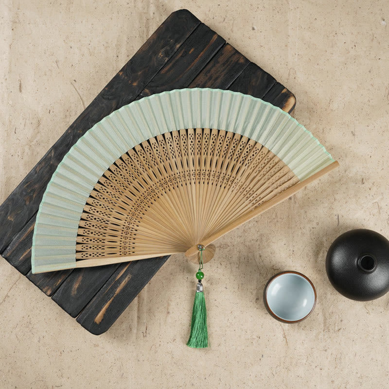 Simple Cherry Flower Hollow Engraved Handheld Bamboo Folding Fan