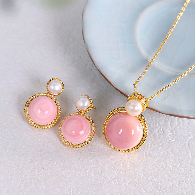 925 Sterling Silver Queen Conch Shell Pearl Luck Blessing Earrings Necklace Pendant Jewelry Set