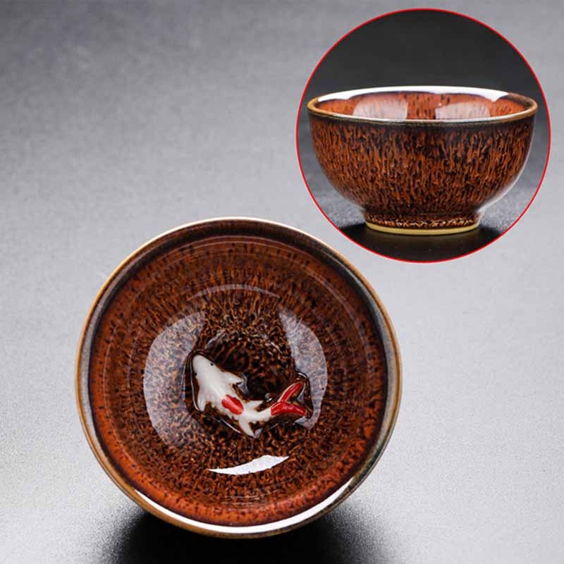 Small Koi Fish Kiln Change Chinese Jianzhan Ceramic Teacup Kung Fu Tea Cup 60ml