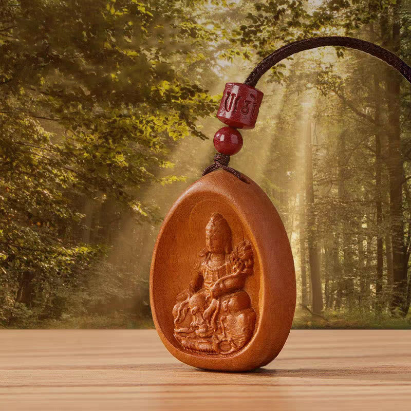 Peach Wood Cinnabar Om Mani Padme Hum Chinese Zodiac Black String Necklace Pendants